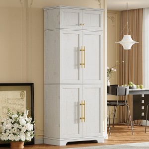 KTMBDW Farmhouse Kitchen Pantry Cabinet, 78" Tall Storage Cabinet with Adjustable Shelves & 6 Doors, Hidden Drawer, Wine Rack for Dining Room - 1 of 4