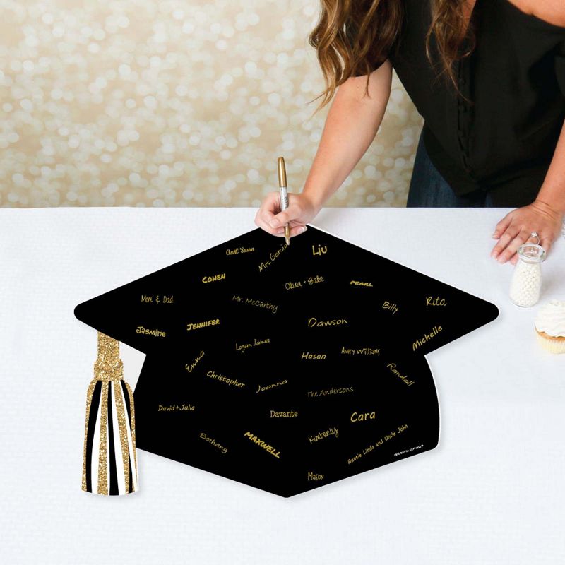 Big Dot of Happiness Tassel Worth The Hassle - Gold - Grad Cap Guest Book Sign - Graduation Party Guestbook Alternative - Signature Mat, 2 of 9