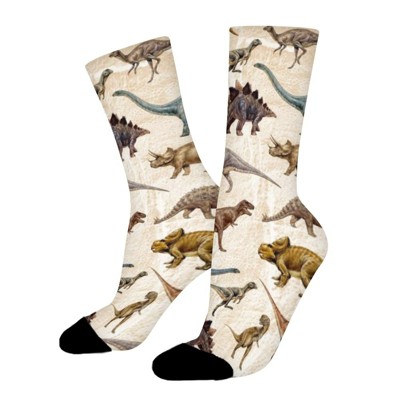 Dinasaur Women Printed Crew Socks Funny Funky Socks Soft Polyester Novelty Gifts for Artists Men