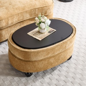 Oval Storage Ottoman with Removable Tray, Multifunctional Chenille Upholstered Storage Coffee Table - ModernLuxe - 1 of 4