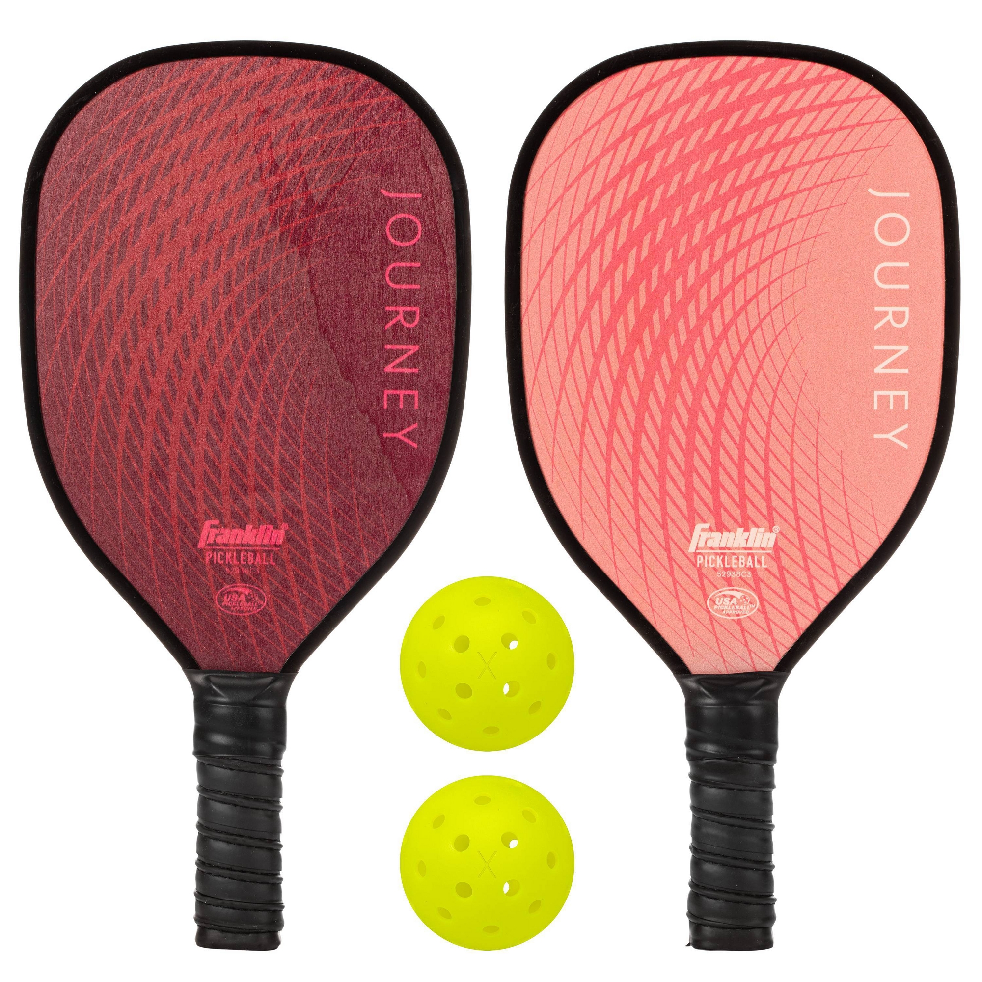 Franklin Sports 2 Player Wood Journey Pickleball Paddle and Ball Set in Mesh Bag: Plywood Core, Medium Flex, Traditional Frame