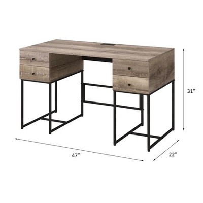 Vynxaria Rustic Oak Black Desk USB Charging Port Rustic-Chic Writing Table for Home Office