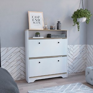 RISOKEYS Shoe Cabinet with 2 Flip Drawers and 1 Open Shelf,with Top Surface Freestanding Shoes Organizer Cabinet for Closet Hallway Entryway - 1 of 4