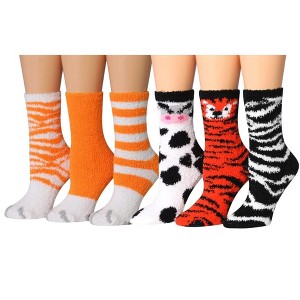 Tipi Toe Women's 6-Pairs Cozy Microfiber Anti-Skid Safari Sunset Patterned Soft Fuzzy Crew Socks - 1 of 1