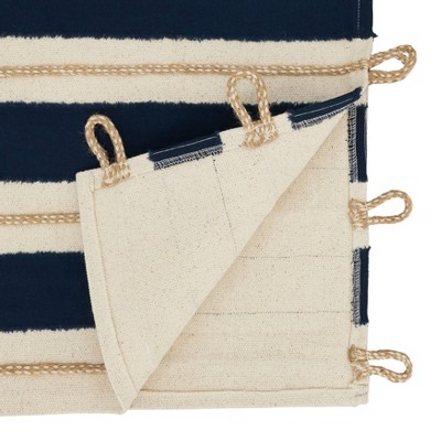 Nautical Blue and Beige Cotton Striped Table Runner