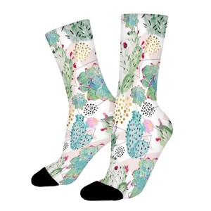Triangles And Hand Paint Cactus Women Printed Crew Socks Funny Funky Socks Soft Polyester Novelty Gifts for Artists Men - 1 of 1