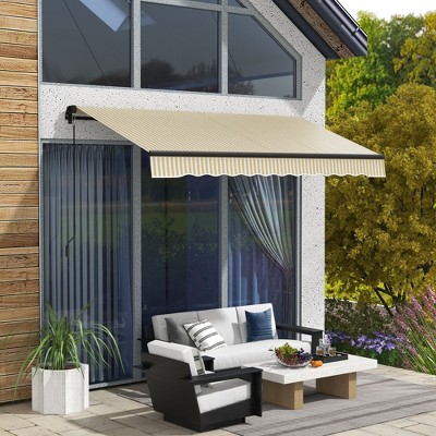Sapphtopaz 10' x 8' Retractable Awning Manual Patio Awnings Sunshade Shelter UV Protection with Manual Crank Handle