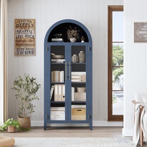 Arched Kitchen Pantry Cabinet - Farmhouse 5 Tier Display Shelf with Adjustable Shelf and 2 Large Glass Doors - 1 of 4