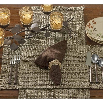 Espresso Tweed Cotton Table Runner with Fringe 54''