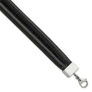 Black Bow Jewelry Men's Black Leather Cord & Stainless Steel Double Row Bracelet, 8.5 In - 1 of 4