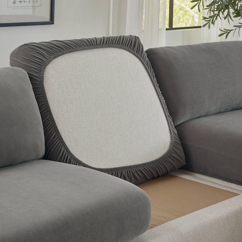 Sure Fit Stretch Pique Sectional Large Couch Cushion Cover Gray, 4 of 8