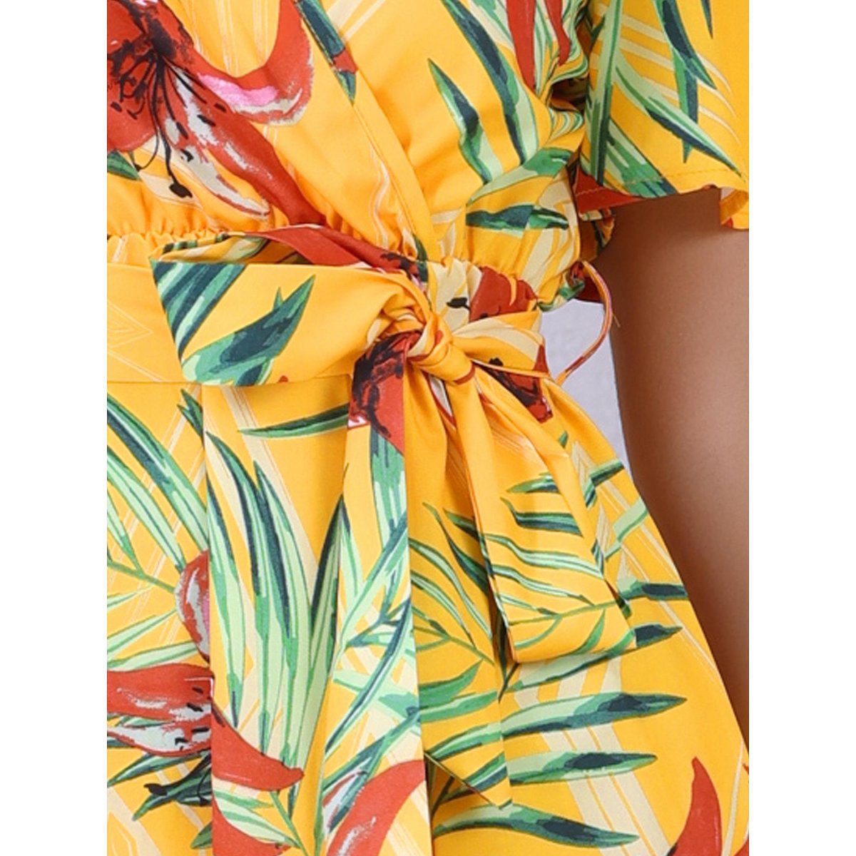 Женские платья INSPIRE CHIC Women's Floral V Neck Split Hem Short Sleeve Maxi Tropical Dress Yellow Large — фото 5