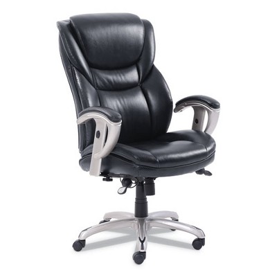 SertaPedic Emerson Luxe Executive Leather Task Chair, Black with Silver Base