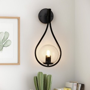 YANSUN 7.87 in. 1-Light Black Modern Globe Wall Sconce with Seeded Glass Shade, Contemporary Wall Light for Living Room - 1 of 4