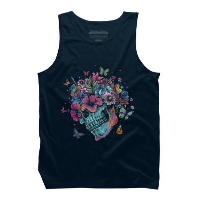 Men's Design By Humans Floral Butterfly Skull Funny Halloween Costume Hippie Flower By JeilJersey Tank Top