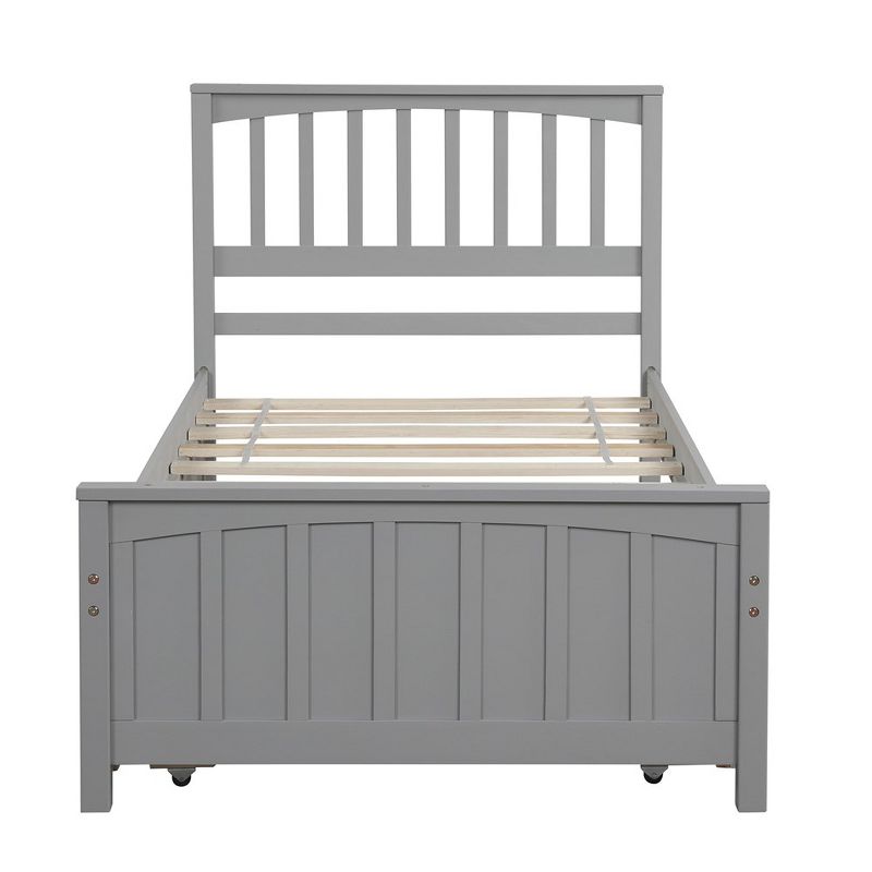 Twin Size Platform Bed Frame, Trundle Bed With Solid Wood Legs And Frame, Slats Support, Trundle Kids Trundle Bed, 3 of 7