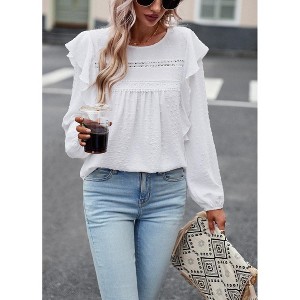 Womens Casual Long Sleeve Top Swiss Dot Autumn Winter Fashion Casual Tops Blouse - 1 of 4