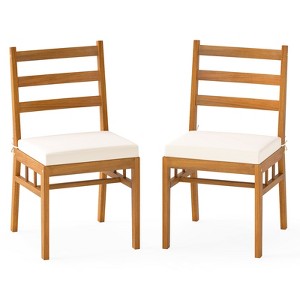 Tangkula Solid Acacia Wood Patio Chair Set of 2 w/ Padded Seat Cushions - 1 of 4