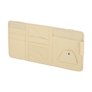 Unique Bargains Car Sun Visor OrganizerCar Sun Visor Organizer with Sunglasses Holder for Cards License Pen Organizer PU Leather Beige - 1 of 4