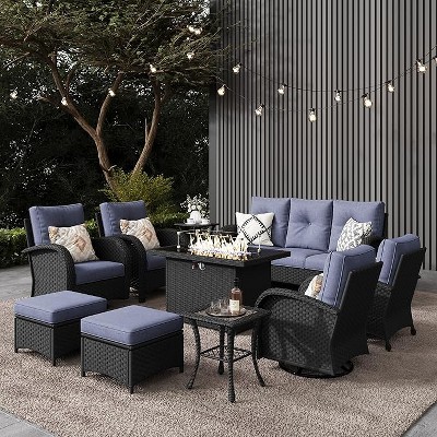 LayinSun Outdoor Patio Furniture Set, Black Rattan Wicker Sectional Swivel Rocker Chairs Sets