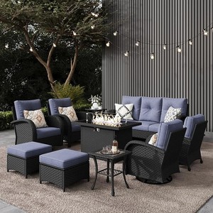 LayinSun Outdoor Patio Furniture Set, Black Rattan Wicker Sectional Swivel Rocker Chairs Sets - 1 of 4