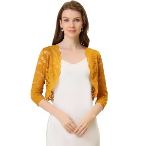 INSPIRE CHIC Women's Elegant 3/4 Sleeve Sheer Floral Lace Open Front Crop Shrug - 1 of 4