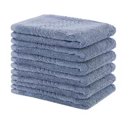 PiccoCasa Luxury Washcloth Soft and Absorbent 100% Cotton for Daily Use  6 Piece Dark Blue 13.4'' x 13.4''