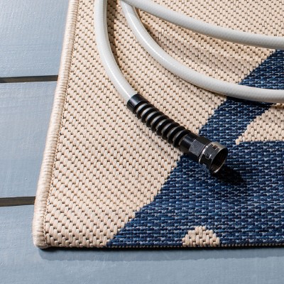 Blue and Beige Floral Outdoor Area Rug