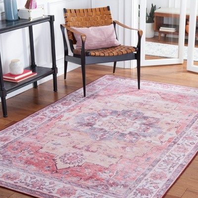 Rust and Beige 8' x 10' Machine Washable Synthetic Area Rug