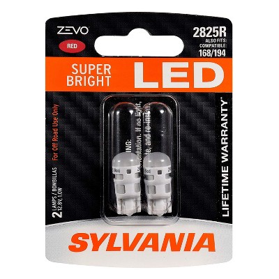 Sylvania Zevo 2825 Red T10 W5W Socket LED Super Bright Interior Exterior Vehicle Car Lighting Applications Light Bulb Set (2 Pack)