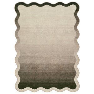 Washable Scalloped Living Room Rugs, Indoor Modern Ombre Soft Non Slip Area Rug for Bedroom, Large Home Decor Carpet for Dining Room - 1 of 4