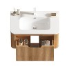 24" Wall-Mounted Floating Bathroom Vanity Bathroom Cabinet in Natural Walnut Color with Ceramic Basin and Iron Mirror Cabinet - 4 of 4