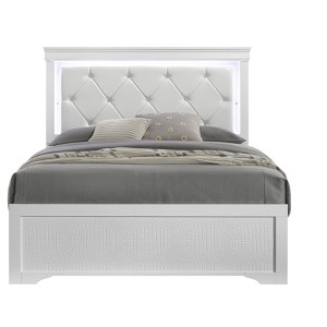 TiramisuBest Modern Upholstered Twin Bed w/ LED Headboard & Wood, 80x42x53 inches, 55 lbs, White - 1 of 4