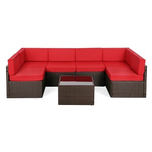 Rbied 7-Piece Wicker Outdoor Sofa Sectional Set Conversation Sets with Cushions - 1 of 4