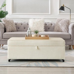 Modern Upholstered Storage Ottoman Bench with Casters and Hidden Compartment for Living Room -3irtyhousy - 1 of 4