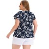 Agnes Orinda Women's Plus Size Floral Printed Lace Panel Keyhole Back Flare Sleeve Blouses - 4 of 4