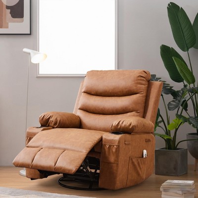 Garvee Small 360° Swivel Rocker Recliner Sofa, Glider Chair with Massage & Heat, Side Pockets, Cup Holders, Compact Design