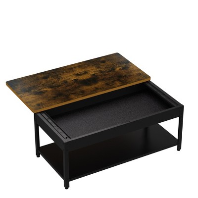 Vynxaria Minimalist Rectangular Double-Layer Coffee Table, Wood Grain Pattern, Hidden Storage (Fingerprint/Password Lock + Alarm), Cold-Rolled Steel