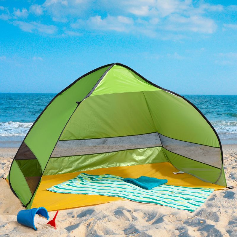 Pop Up Beach Tent with UV Protection and Ventilation Windows – Water and Wind Resistant Sun Shelter for Camping, Fishing, or Play by Wakeman (Green), 4 of 8