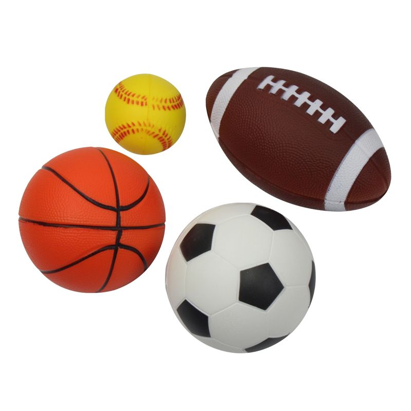 Insten 4 Piece Foam Sports Balls For Kids Recess Toys, Soccer Ball, Basketball, Football, Baseball, 1 of 8