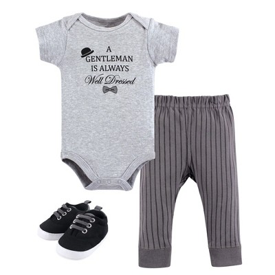 Little Treasure Baby Boy Cotton Bodysuit, Pant and Shoe 3pc Set, Well Dressed