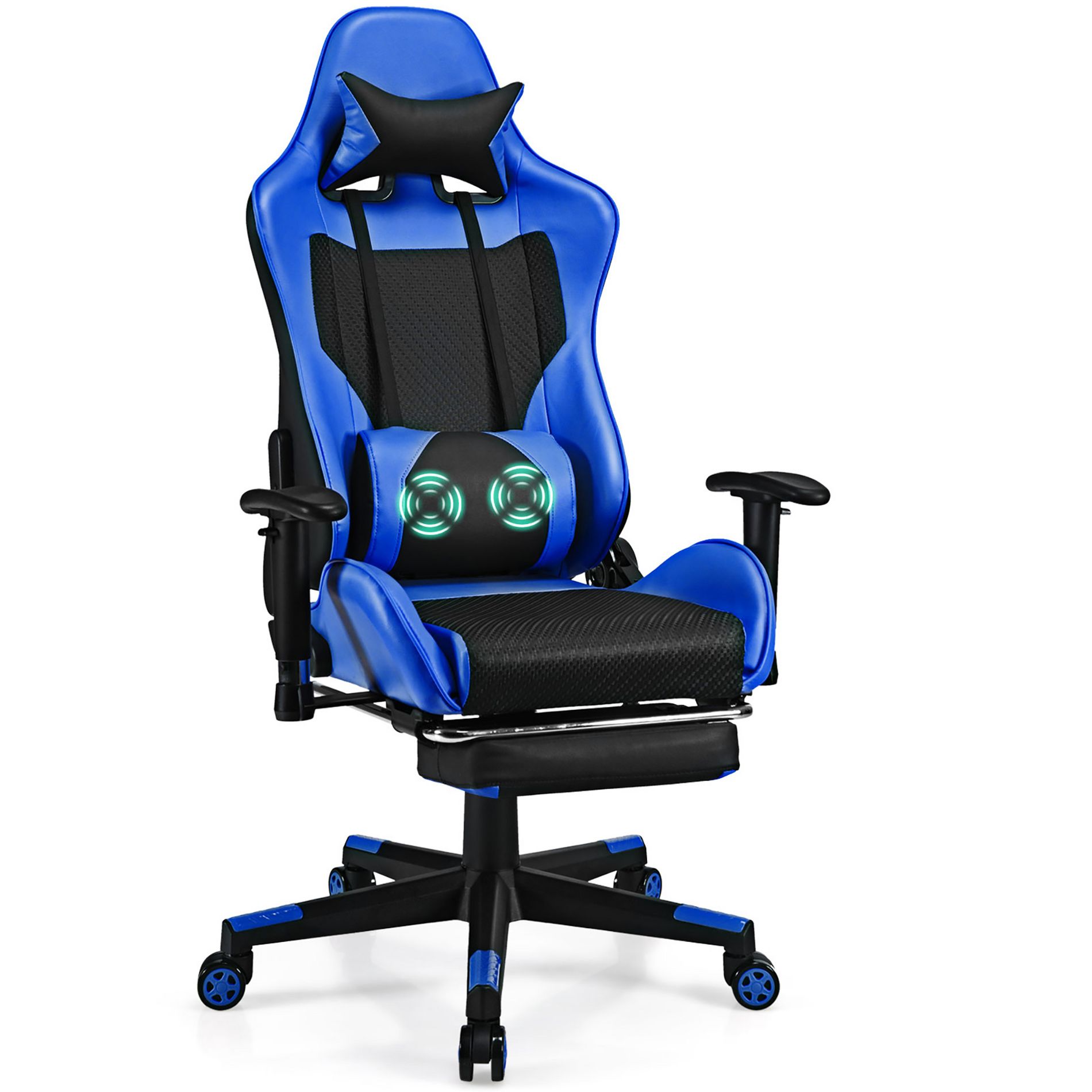 Costway Massage Gaming Chair Reclining Racing Office Computer Chair with Footrest White\Blue\Pink\Red