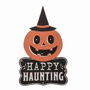 Transpac Wood Orange Halloween Light Up Happy Haunting Decor - 1 of 2