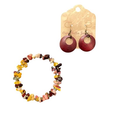 Michelle Marie Boutique's Mookaite Bracelet and Burgundy Geometric Hoop Earring Jewelry Set,