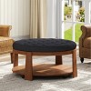 36" Ottoman Coffee Table,2-Tier Round Button Tufted Footrest with Shelf & Wheels,Waterproof Linen for Living Room-Baofuwish - 3 of 4