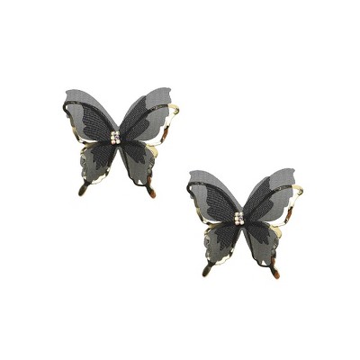 SOHI Women's Onyx Black Mesh Papillon Stud Earrings