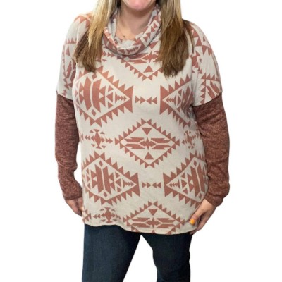 Women's Aztec Cowlneck Sweater - honeyme