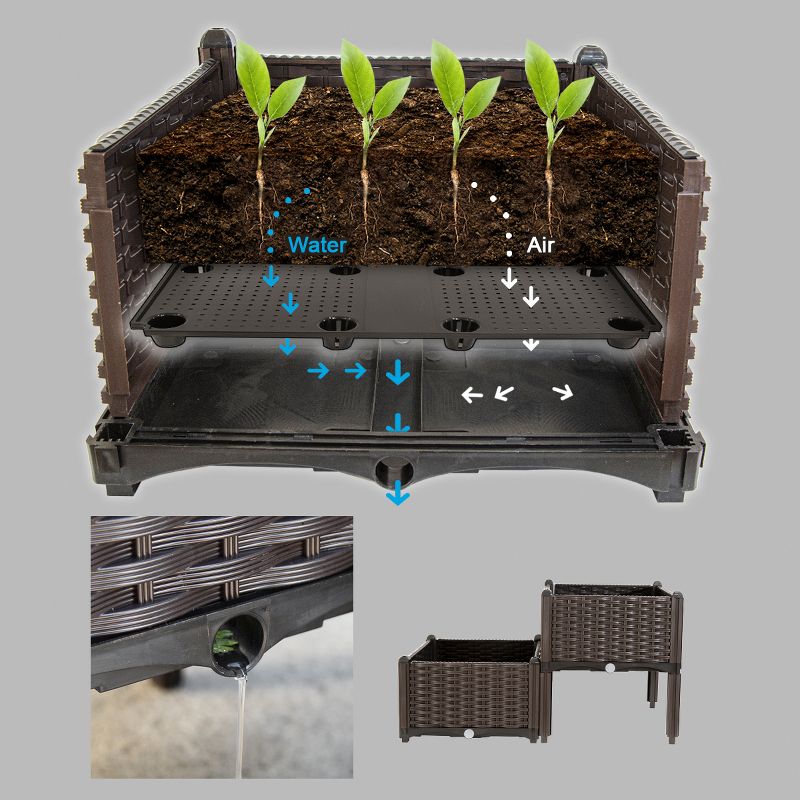 Barton 2-Piece Plastic Raised Garden Bed Planter Box with Self-Watering Drainage Holes for Flowers, 4 of 6