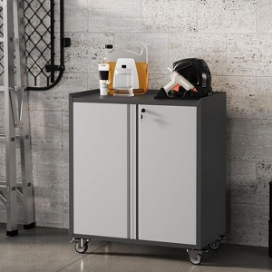 35.43"H Locking Metal Cabinet with Door - Rolling Garage Storage with Shelves & Top Workbench (Fence Design) for Garage, Home, Office - 1 of 4