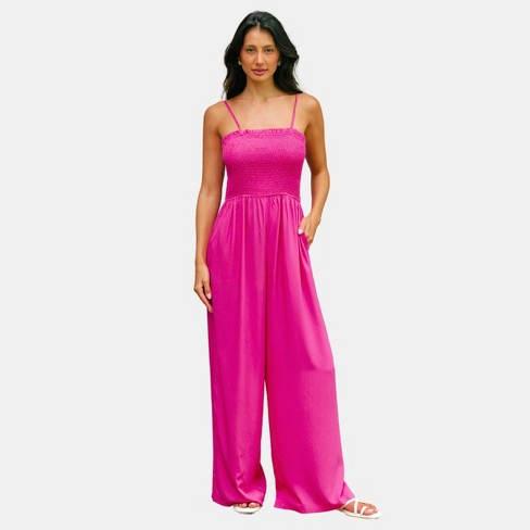 Women's Smocked Cami Wide Leg Jumpsuit - Cupshe-m-pink : Target